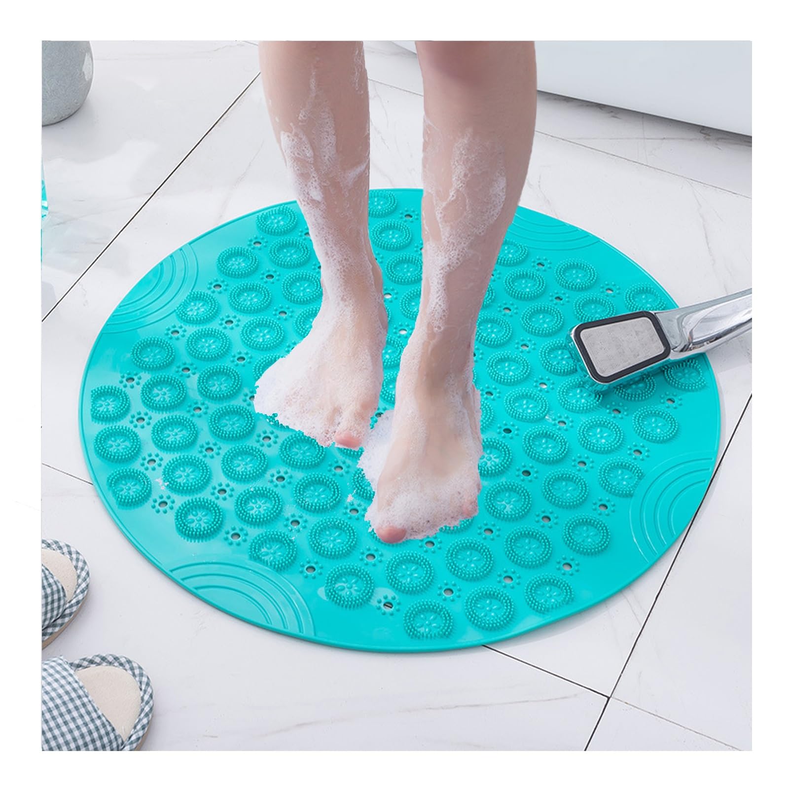 Shower Mats for Inside Shower, Shower Mats Non Slip Anti Mould for Elderly, Round Bath Mat with Suction Cup and Drain Hole for Massaging Feet(Green,30x30cm)