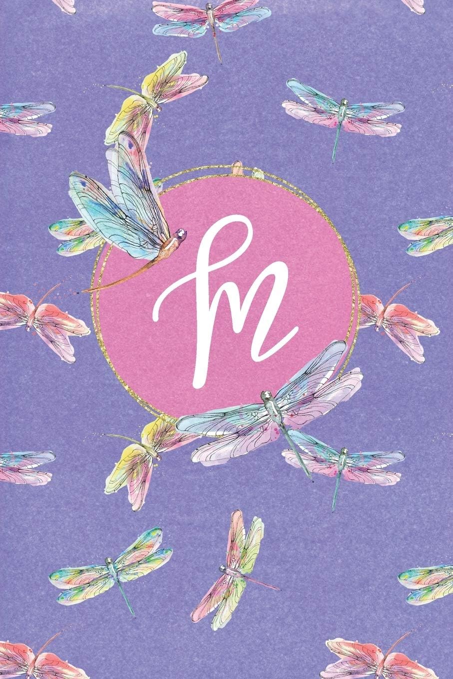 M: Dragonfly Journal, personalized monogram initial M blank lined notebook | Decorated interior pages with dragonflies