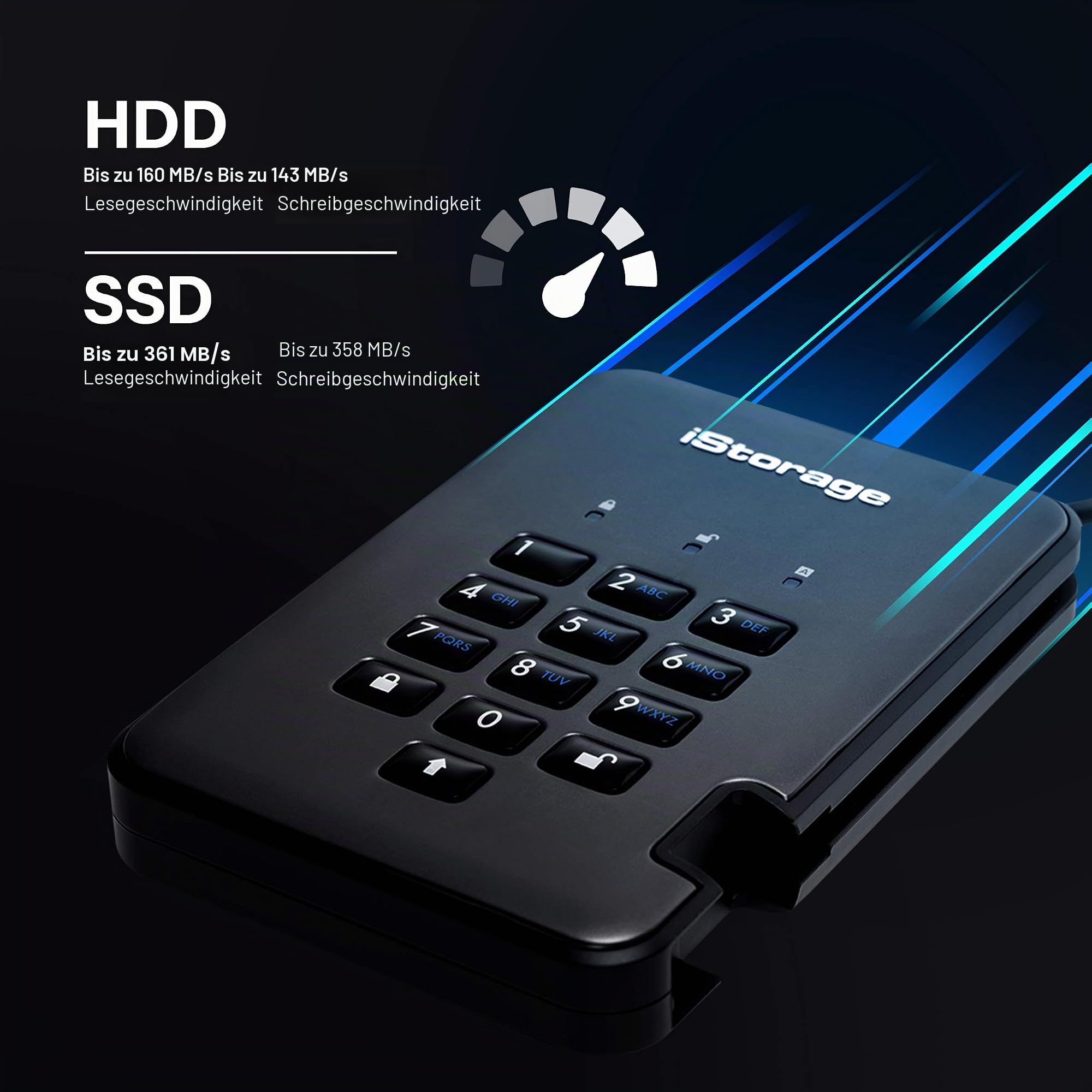 iStorage diskAshur PRO2 HDD 1 TB - Sichere Festplatte - FIPS Level 2 zertifiziert - Passwortgeschützt - Staub-/wasserbeständig