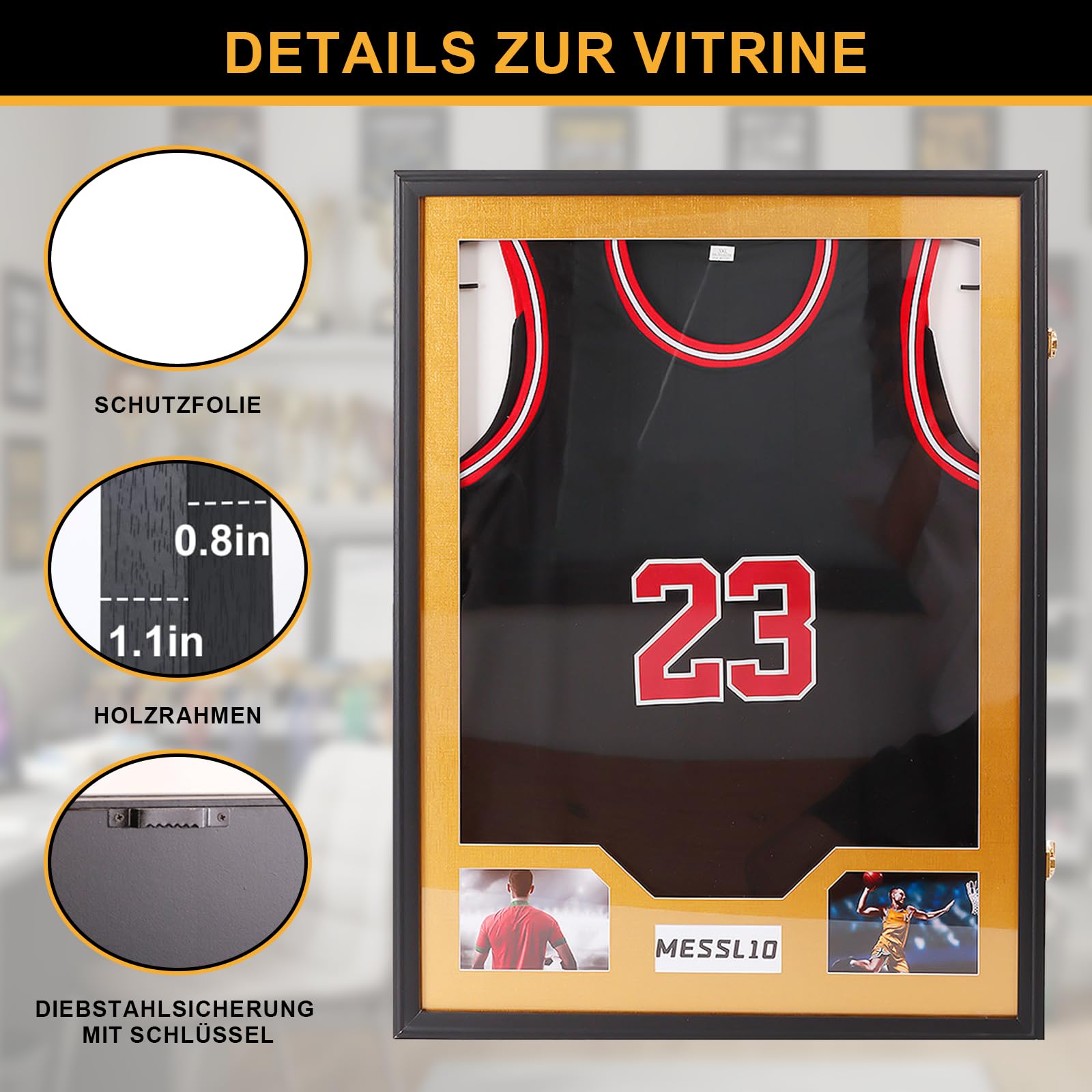 Marco para camiseta de fútbol, protección contra el polvo, resistente a los rayos UV, con ganchos, accesorios de montaje, pasadores plateados para camiseta de fútbol, rugby, camiseta deportiva (60 x