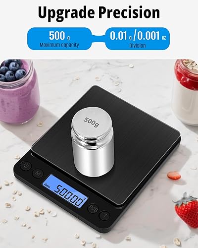 Miniatura 6 de NEXT-SHINE Báscula de gramo de 17.64 oz x 0.00 oz de precisión, mini báscula de bolsillo con 2 bandejas de plástico, pantalla LCD, pesaje de café,