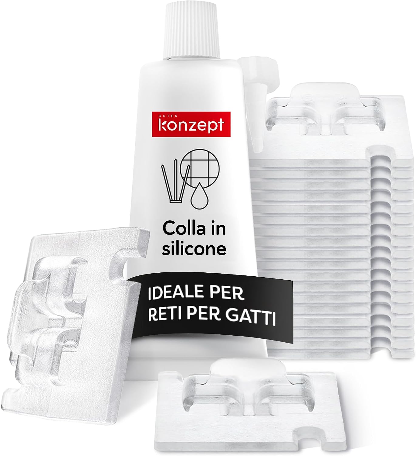KONZEPT Set 70 ganci adesivi per rete gatti 60 ml