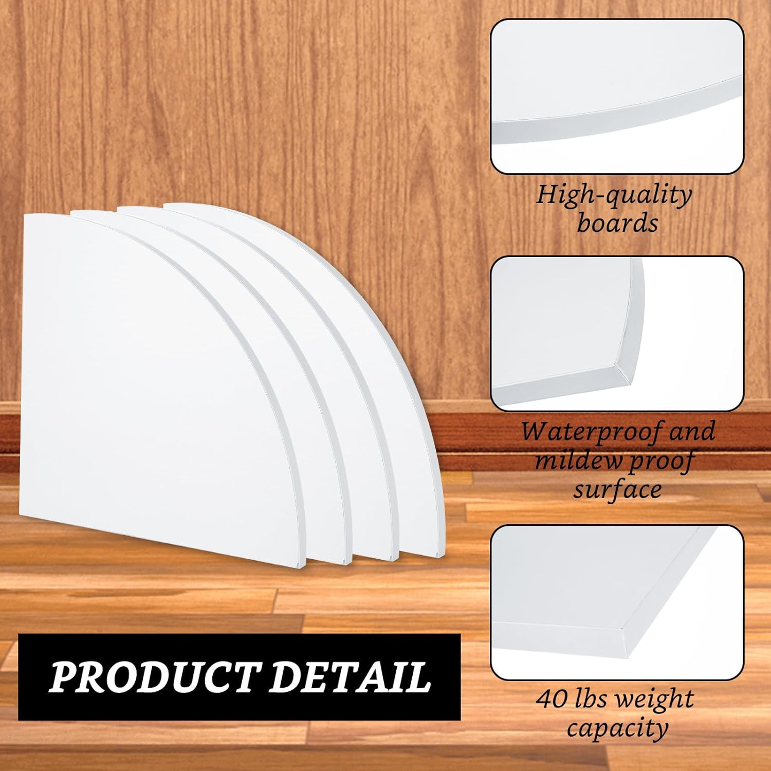 4 Pcs Floating Corner Shelf with Mounting Accessories, Wooden Round Corner Wall Shelves, Wall Mounted Corner Storage Shelf for Bathroom, Bedroom, Living Room (White)