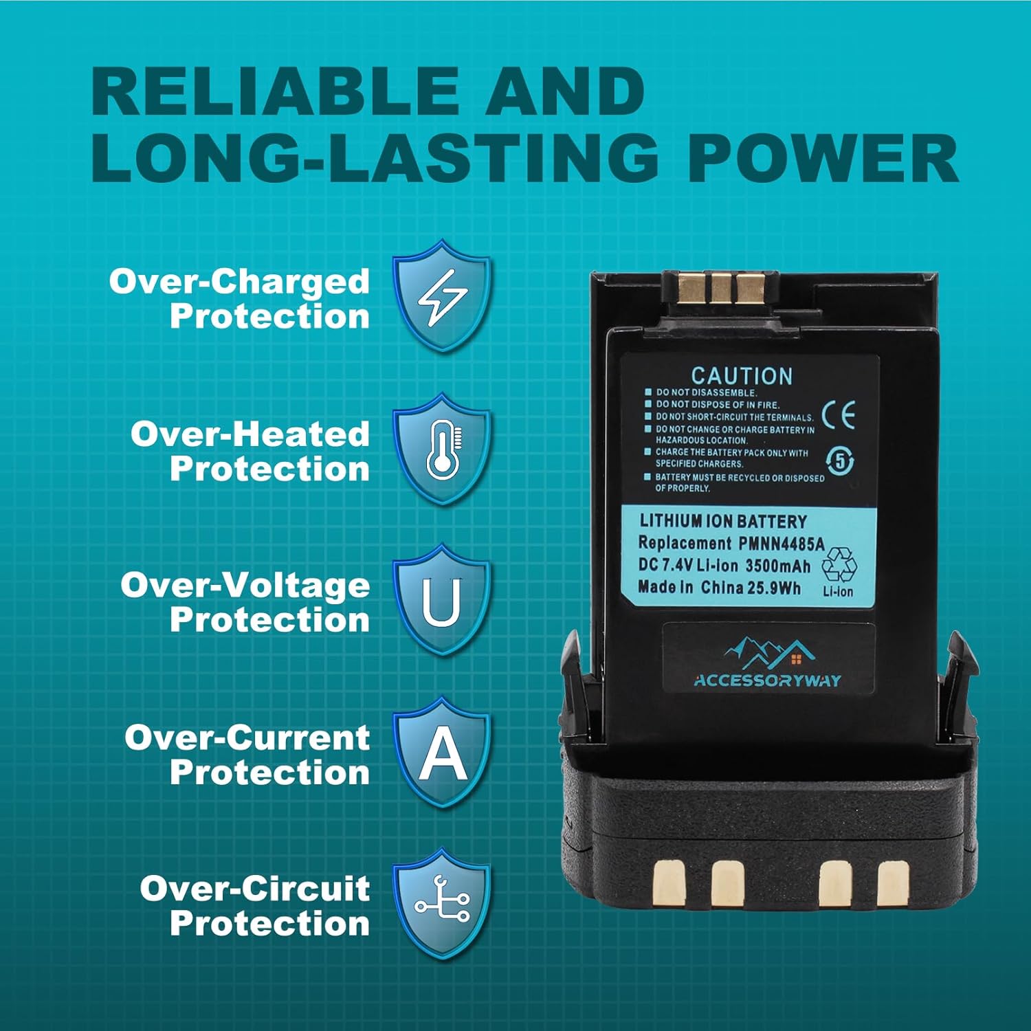 Accessoryway Replace PMNN4485A 7.4V 3500mAh Li-Ion Battery Motorola APX6000 APX8000 APX7000 SRX2200N Radio Battery PMNN4486A NNTN8930 NNTN7038A NNTN7038B Replacement Battery - Non IMPRES - Image 5