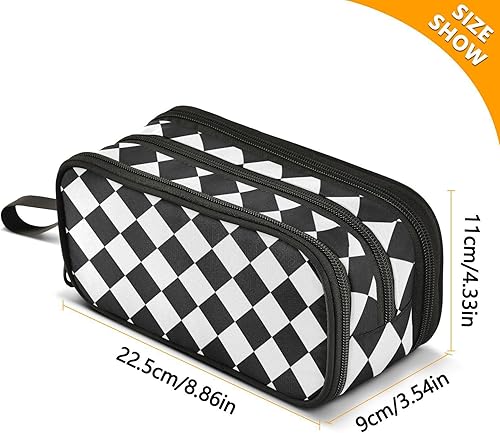 Miniatura 3 de Nylon grande cremallera lápiz bolsa cuadros negro blanco gran capacidad lápiz lápiz caso papelería para hombre de escuela secundaria estuche para