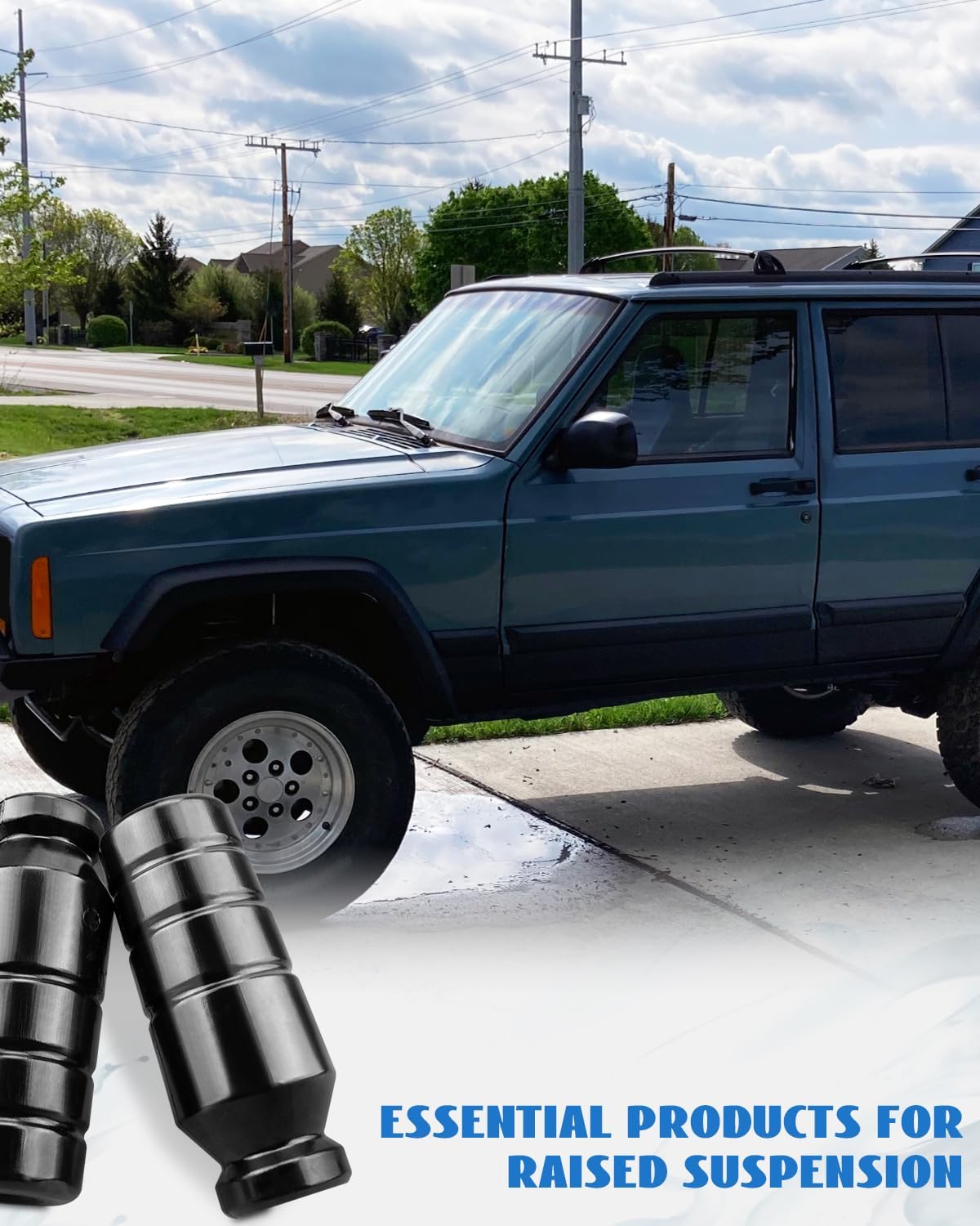 KJ09114BK Extended Front Upper Bump Stop 5" Polyurethane Bump Atop Fit for Jeep XJ Cherokee 1997 1998 1999 2000 2001, 2 Pcs