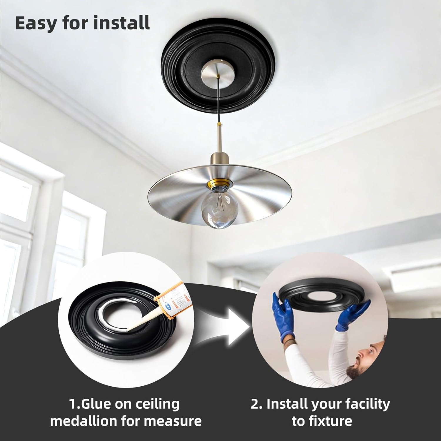 Art3d Non-Phthalate PVC Ceiling Medallion, Ceiling Light Cover Plate, Hole Cover for Light and Ceiling Fans, Fits Canopies up to 7.5", Ideal for Living Room, Bedroom, Renovation, 4 Pcs Set