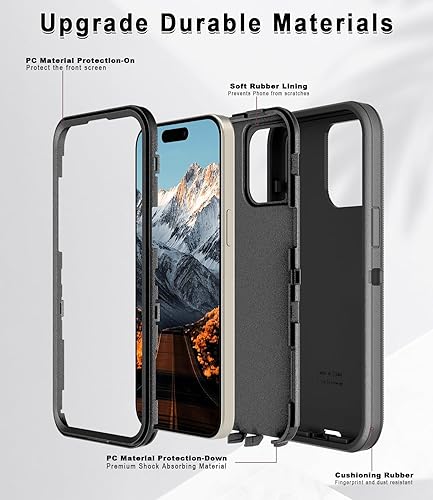 Miniatura 3 de Paprose Funda para iPhone 15 Pro Max, resistente de 3 capas, a prueba de golpes, a prueba de caídas, polvo, duradera, de grado militar, funda de