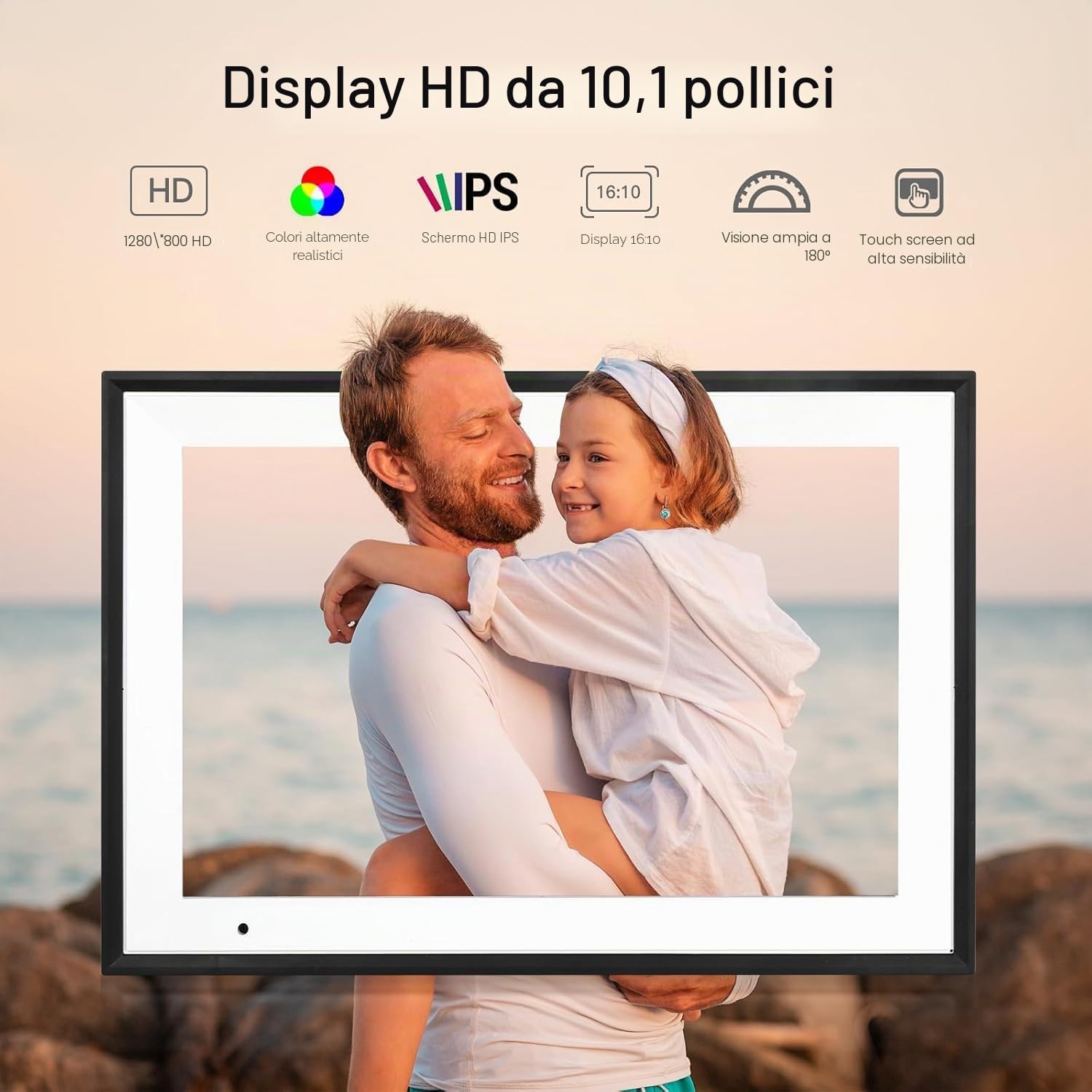 Cornice digitale Wi-Fi Humblestead, rotazione automatica, schermo touchscreen intelligente IPS da 10,1 pollici 1280 x 800, configurazione remota semplice tramite l'app AiMOR, nero