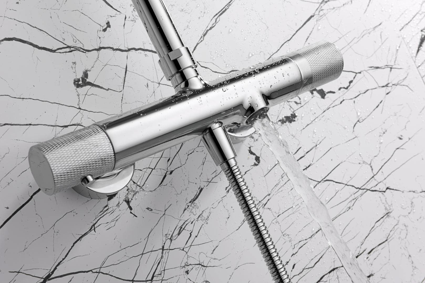 Mice - Conjunto Columna de bañera y ducha con grifo - Barra de ducha con grifería termostática color Cromo - Termostático para bañera - BTD038-B