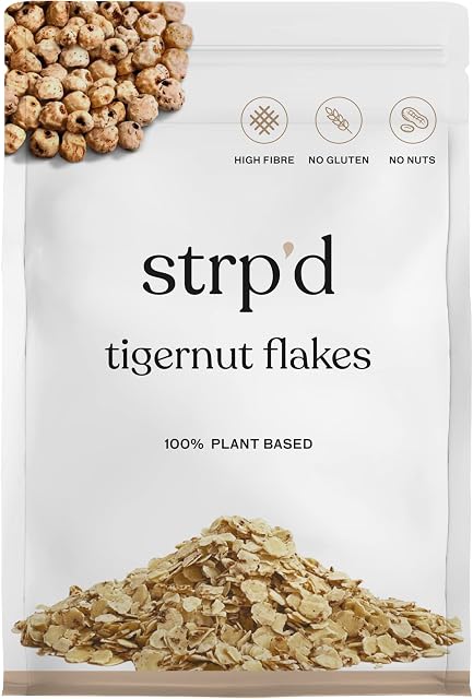 Strp'd Tigernut Flakes (400g) | Healthy alternative breakfast cereal | Gluten-free, nut-free & grain-free alternative to oats | High Fibre Breakfast | Vegan | Paleo Breakfast Cereal | Naturally Sweet