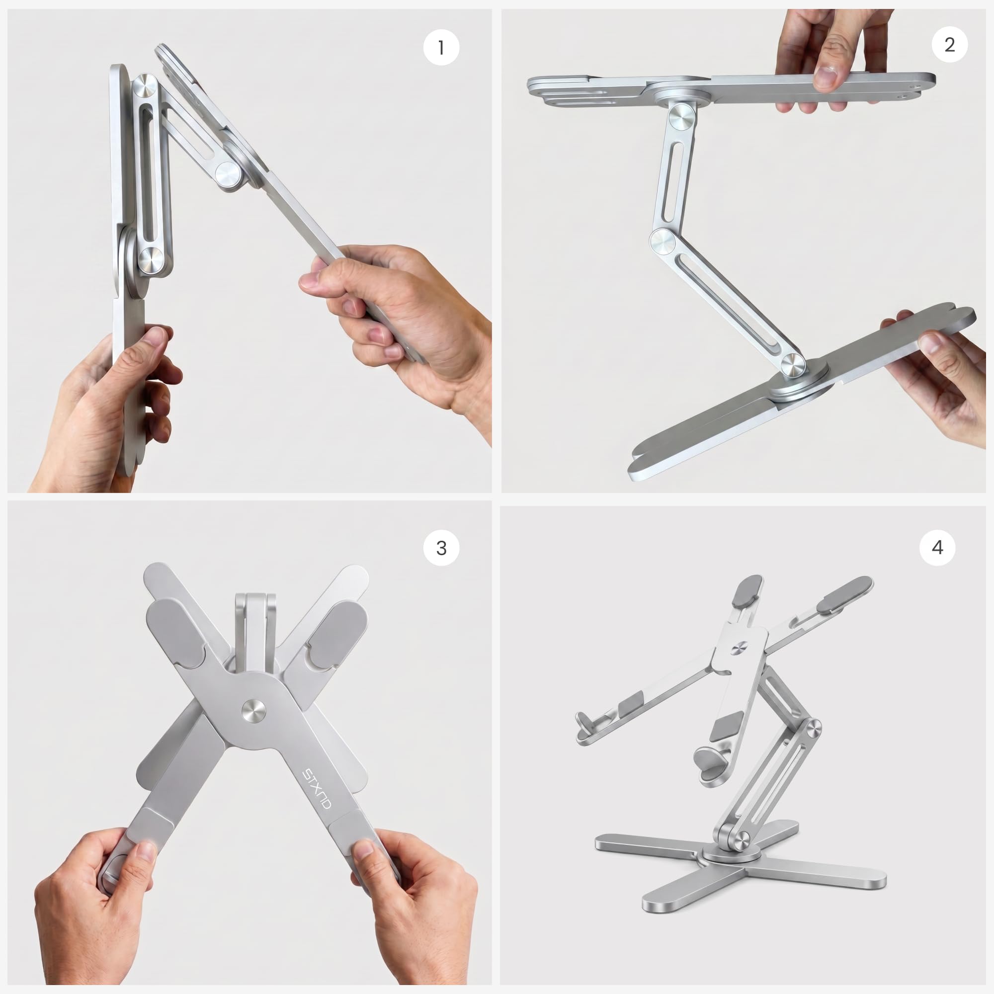 Model-X 2.0 - Soporte para computadora portátil, altura ajustable, soporte giratorio de 360 grados, soporte plegable de aluminio para MacBook Pro Air de 10 a 17 pulgadas (blanco polar)