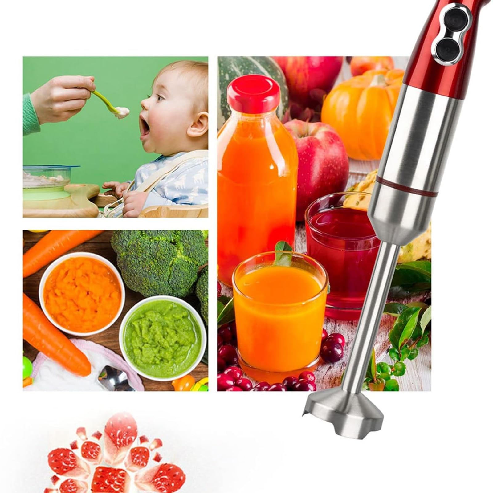 Batidora De Mano Extraíble De 1000 W, Batidora De Inmersión Eléctrica, 2 Velocidades Ajustables, con Cuchillas De Acero Inoxidable, para Papillas, Sopas Y Purés