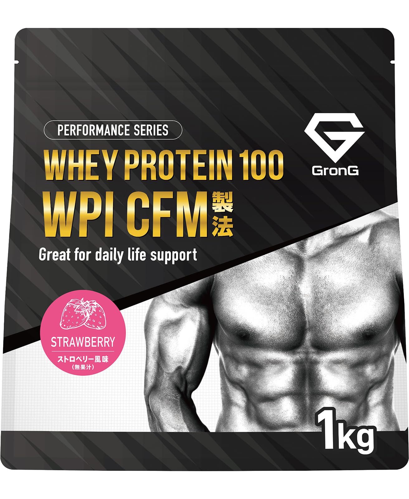 Amazon | グロング WPI プロテイン ホエイプロテイン 1kg ストロベリー 