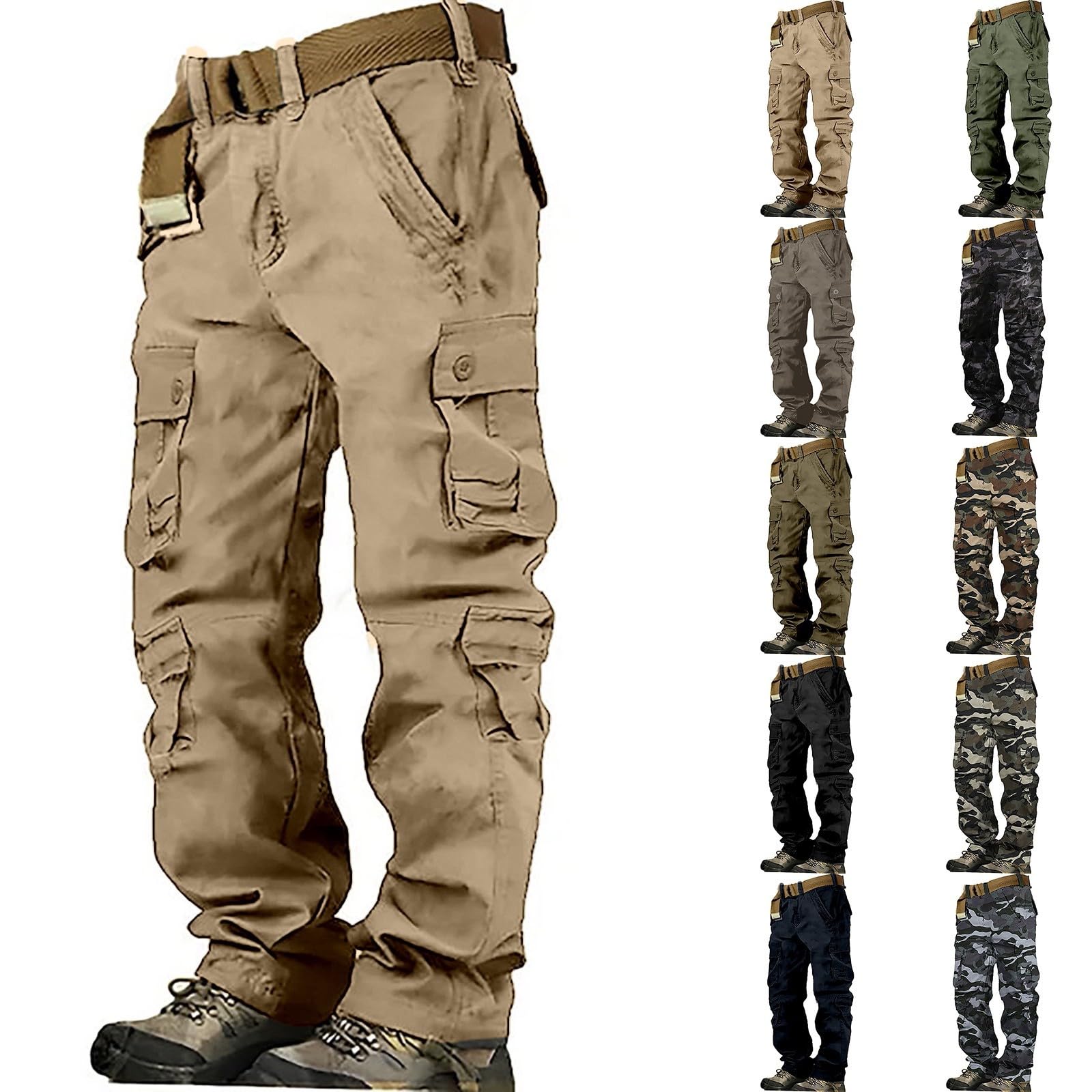 Pantalon cargo de combat pour homme, coton respirant, pantalon de randonnée de couleur unie, pantalon décontracté avec 8 poches, sans ceinture, pantalon de travail tactique militaire léger et doux