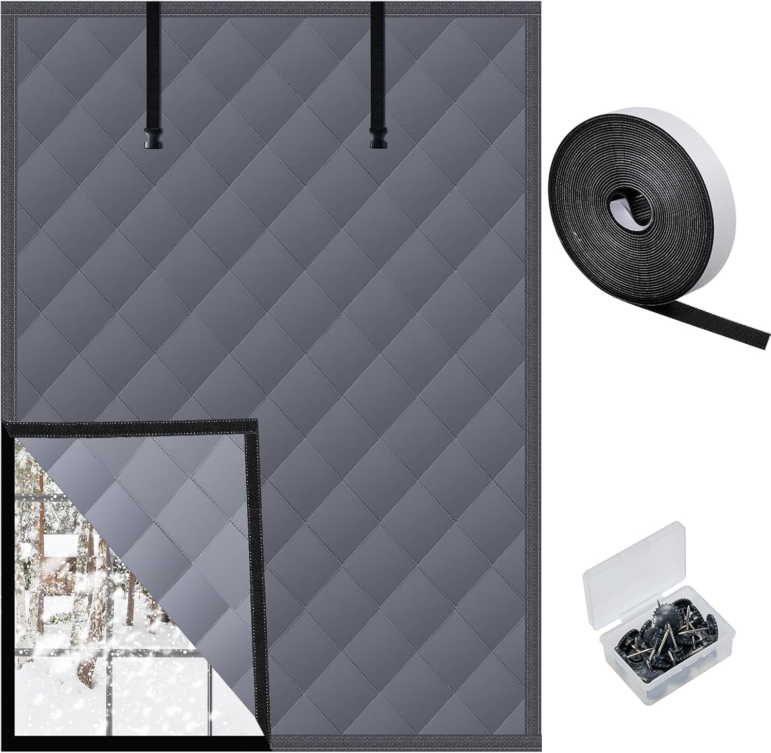 3 Layer 47x63in Thermal Insulated Window Cover for Winter,Roll-Up Insulated Window Blanket with Hook & Loop,Windows Insulation Kit for Bedroom Attic RV to Keep Winter Warm