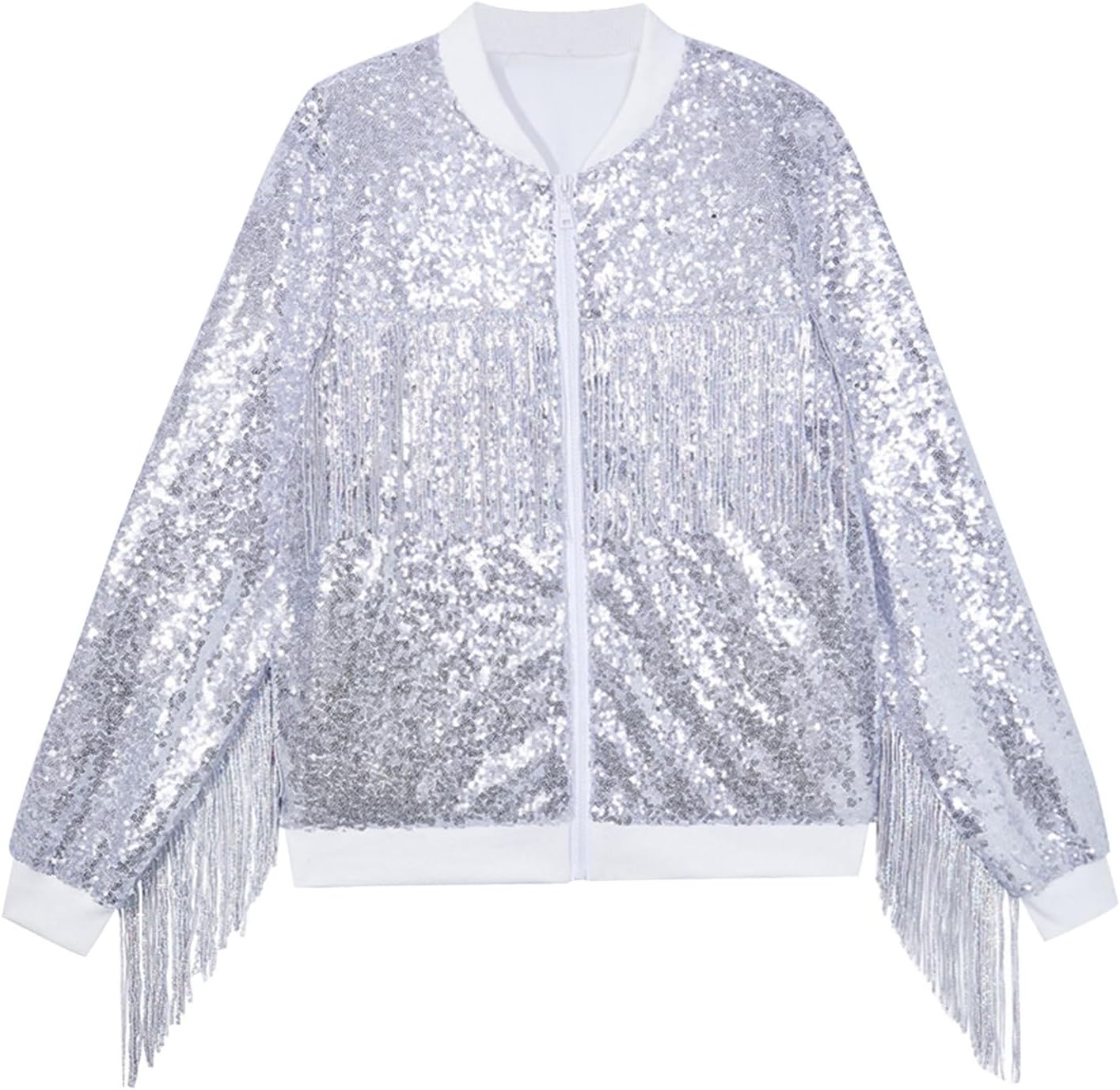 Girls Sequin Jacket Sparkly Formal Birthday Dance Party Long Sleeve Sweatshirt Lightweight Glitter Zipper Top Clothes