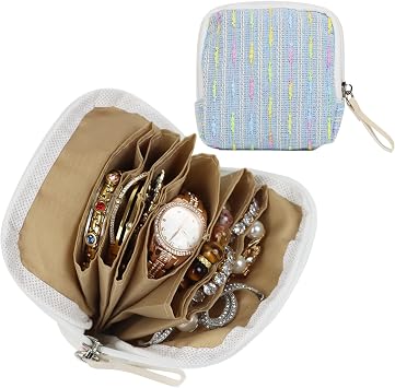 Fordonral Pink Travel Jewelry Organizer Case for Women Cute Jewelry Box with Dividers for Earrings Necklace Rings Gemstones Healing Crystal Bracelet Blue