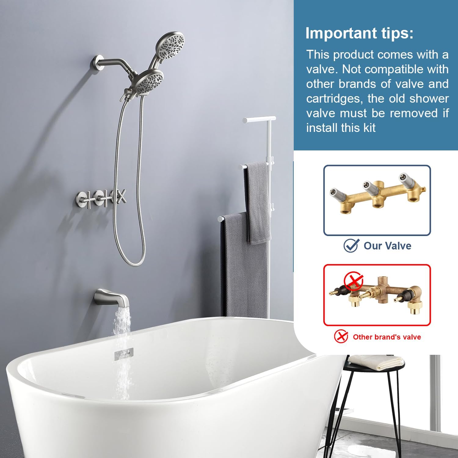 3 Handle Shower Faucet Set with Tub Spout Bathtub Shower Faucets Combo Set Shower System Complete Tub and Shower Trim Kit Brushed Nickel