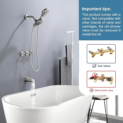 Miniatura 2 de Juego de grifo de ducha de 3 manijas con boquilla de bañera, juego combinado de grifos de ducha sistema de ducha completo para bañera y ducha, kit