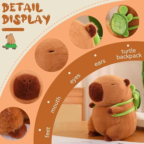 PUPUPANDA Capybara - Peluche de animales de peluche, adorable juguete de peluche de Capybara con mochila de tortuga extraíble, juguete suave y