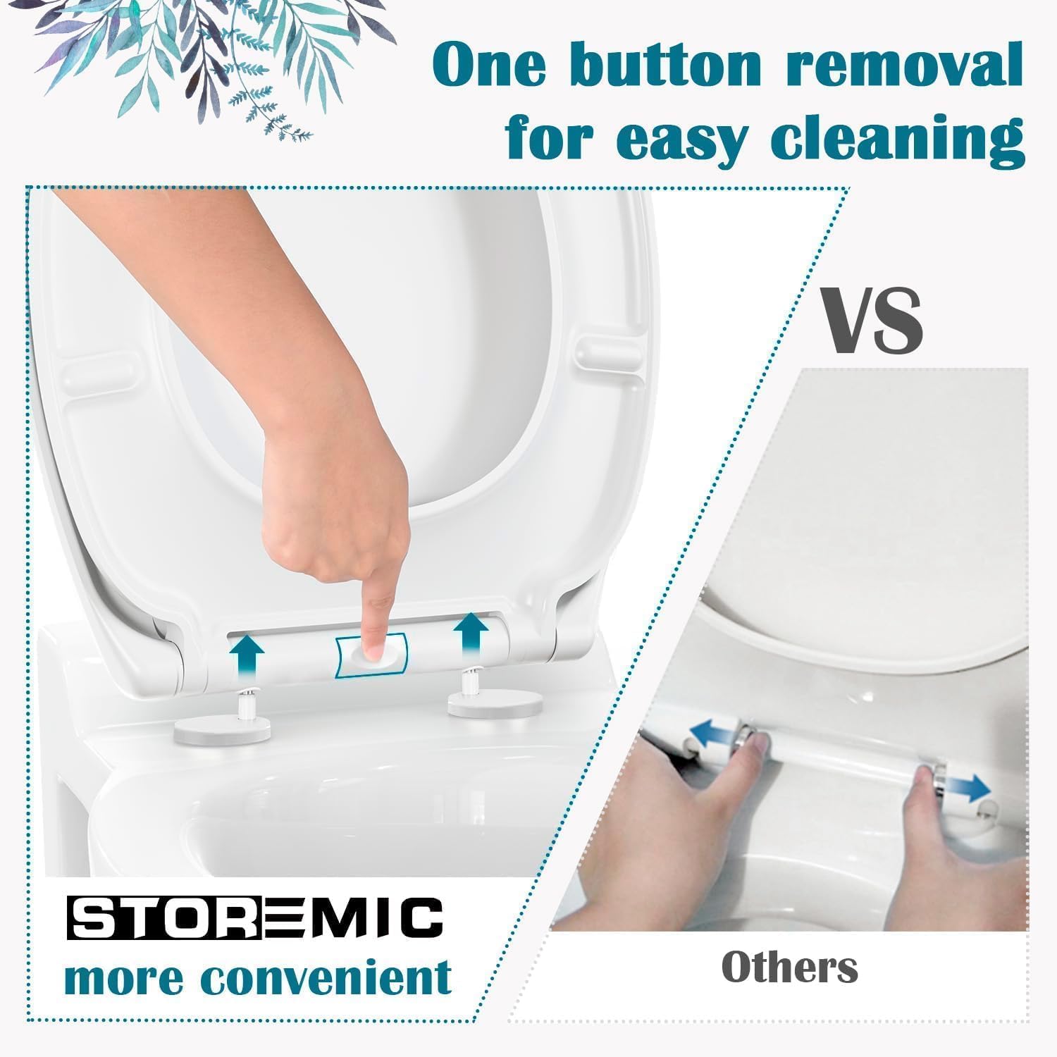 STOREMIC Tapa de WC, Asiento de Inodoro en Forma de O con Liberación Rápida, Fijación Superior e Inferior Sencilla, Cierra Suave y Fácil de Instalación y Limpieza con Bisagras Ajustables de 360°