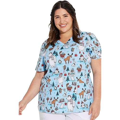 Dickies EDS Women Scrubs Top V-Neck Print DK616