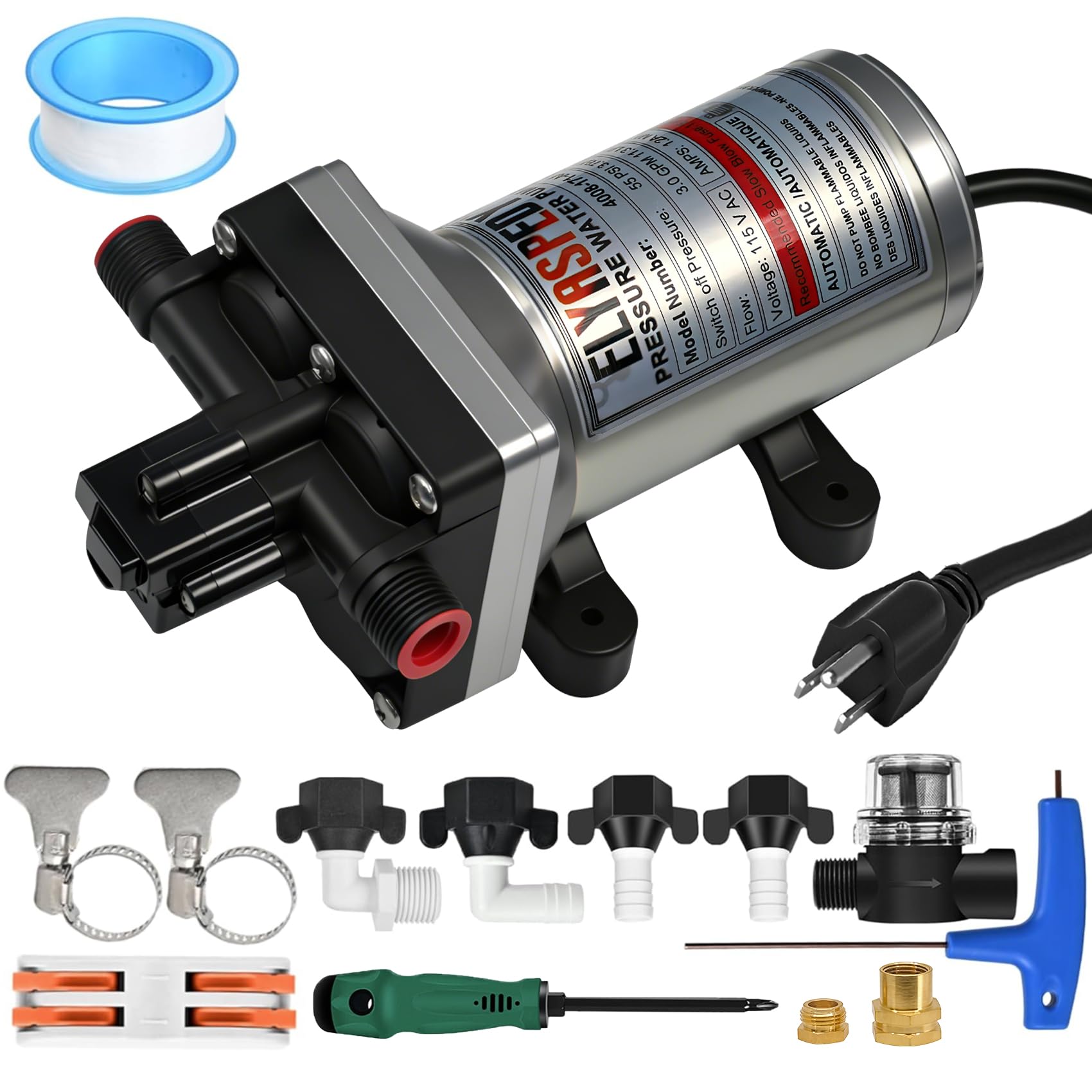 2026 Upgraded 4008-171-A65 RV Fresh Water Pump, 115 V AC 3.0 GPM, 55 PSI