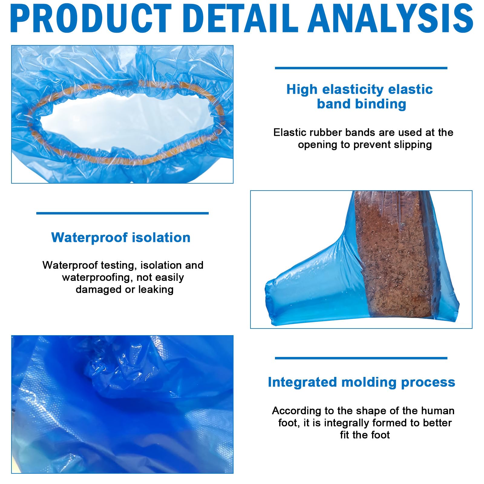 Copriscarpe impermeabili PE 38x50 cm con elastici per pioggia blu 40 pezzi