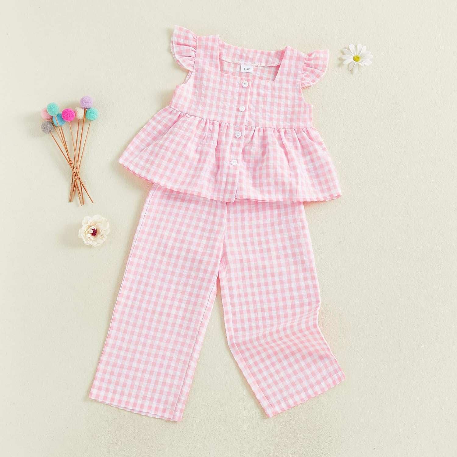 Kids Toddler Girl Clothes Summer Outfits Plaid Ruffle Sleeveless Button Down Shirt Dress Top Seersucker Pants Set