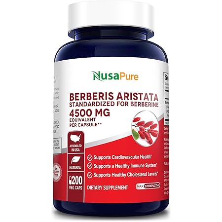 Berberine HCI 4500 mg - 200 Veggie Caps - 200 Days Supply - (100% Vegetarian, Non-GMO & Gluten-Free) Supports and maintains Healthy Blood Sugar Levels & Metabolism, Immunity and Digestion*
