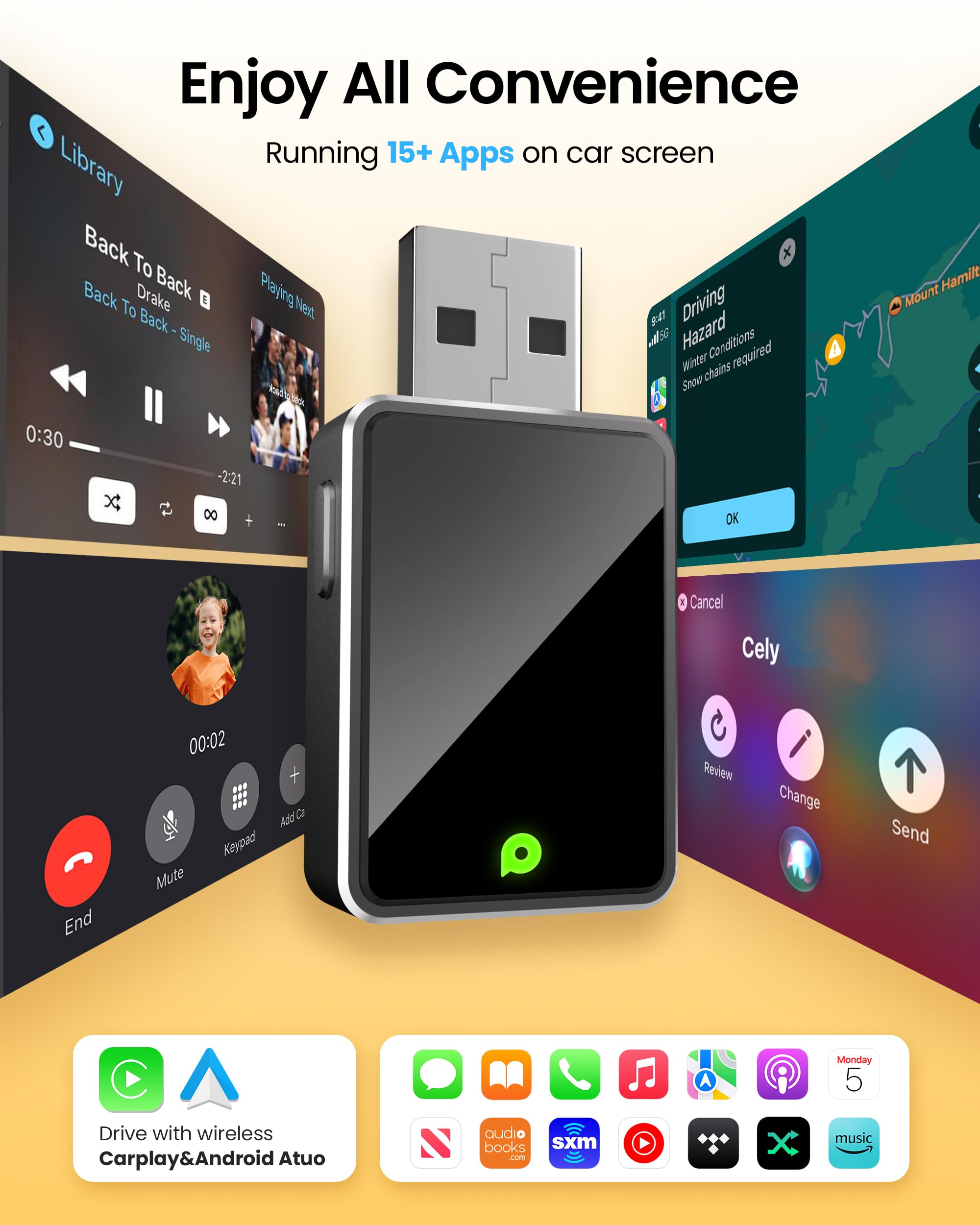 Wireless CarPlay Adapter, One Click Multi Device Switching Seamless Connection, Convert Wired to Wireless carplay, Compatible with iOS 10+, Android 11+, 2018 and Later Models