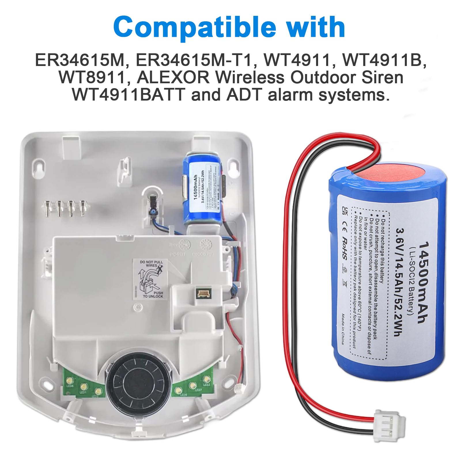 2 Pz Batteria Li-SOCl2 ER34615M 3,6V 14500mAh compatibile con DSC WT4911 | 2 Pezzi, Non Ricaricabile, WT4911B WT8911 ADT, Sistema Allarme Esterni