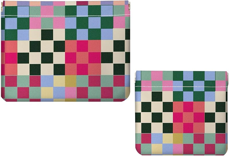 Conjunto com 2 necessaires de maquiagem Luoycxy em couro sintético, fechamento sem zíper, padrão xadrez colorido