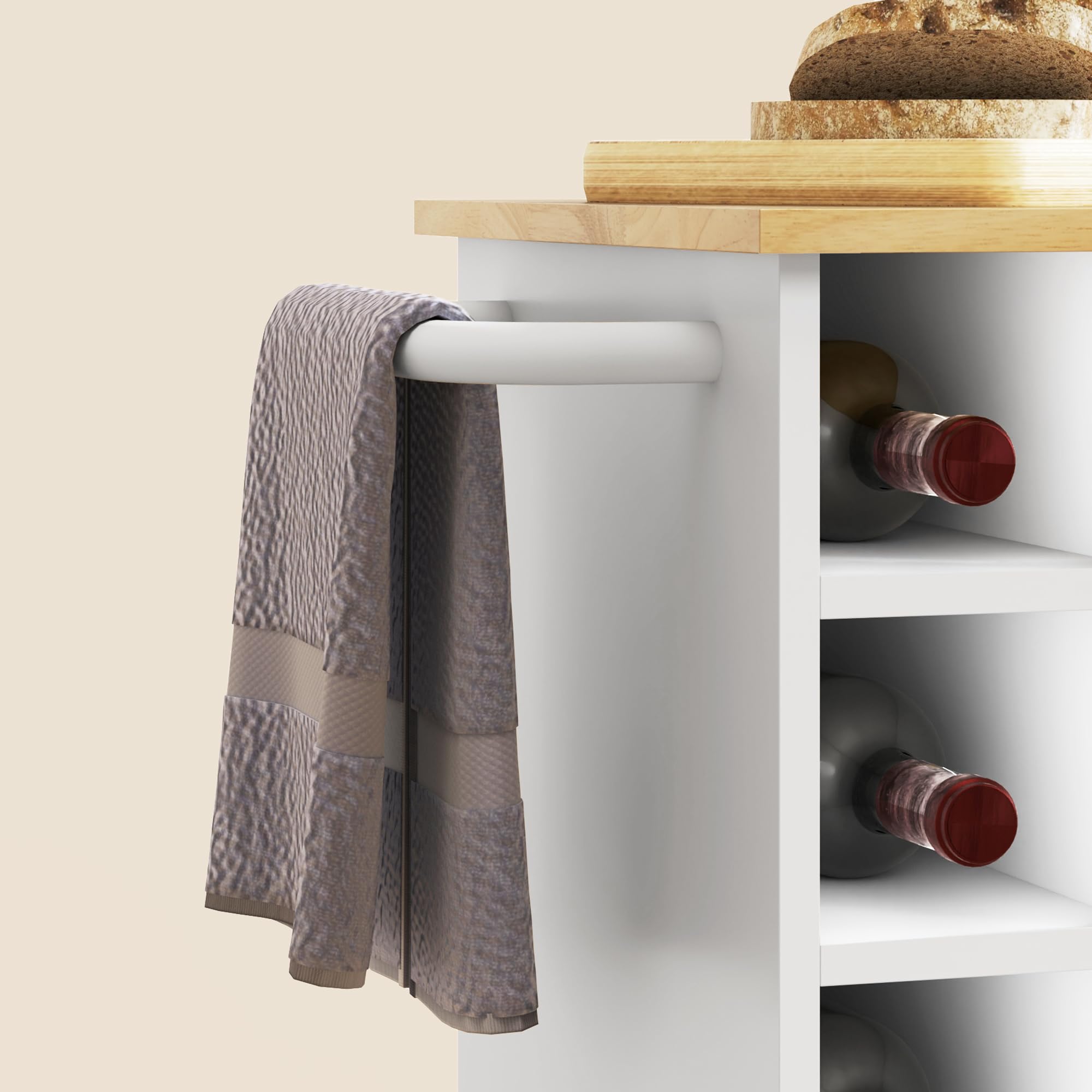 HOMCOM Carrello da Cucina con 6 Portabottiglie, 3 Ripiani Laterali e Armadietto con Cerniere Ammortizzate, Mobiletto Cucina con Portasciugamani e Piano in Legno di caucciù, 83x40x83cm, Rovere