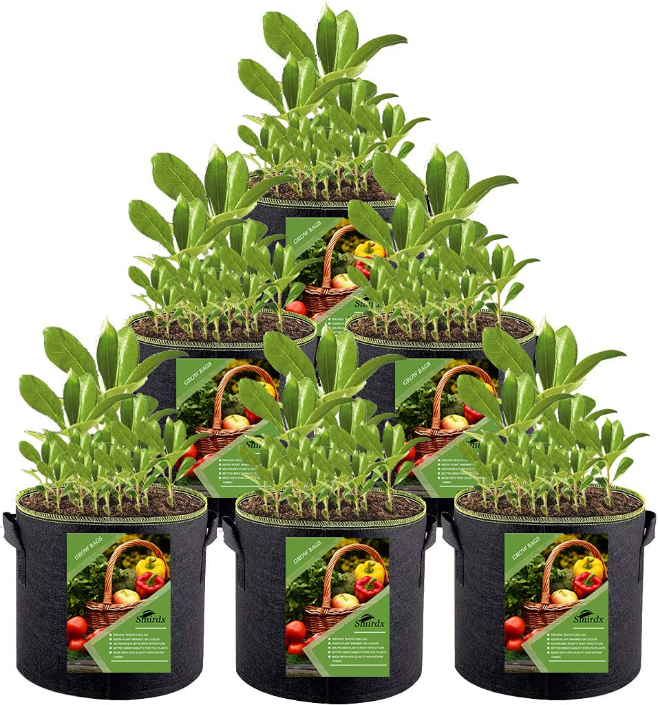 Photo 1 of 6 Pack Plant Grow Bags with Handles, 5 Gallon Heavy Fabric Raised Garden Bed Pot for Vegetable, Non-Woven Durable Breathe Planting Container for Potato, Carrots, Onions, Flower Dia: 13” x H: 10.7” / 5 Gallon Black