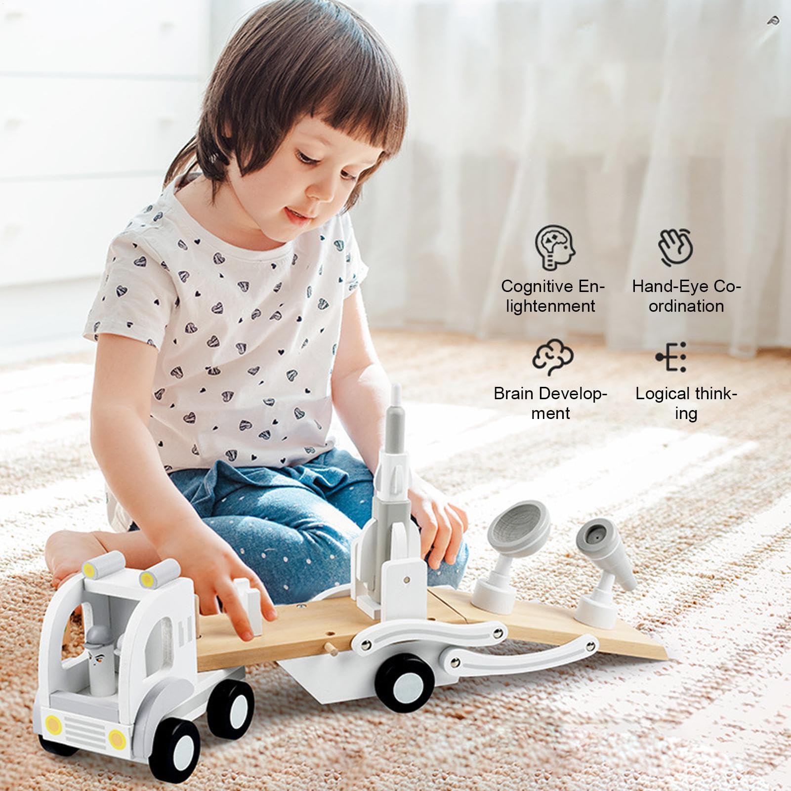 Camión Transportador Remolque De Madera Desmontable Para Transportar | Juguete De Camión Transportador para Niños y Niñas y Juegos de Cumpleaños y Vehículos