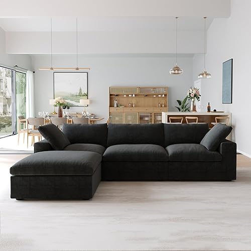 120" Cloud Sectional Couches for Living Room, Convertible Modular Sofa, L Shaped Sofa with Storage, Modern Sectional Sofas for Apartmen Bedroom (Black)