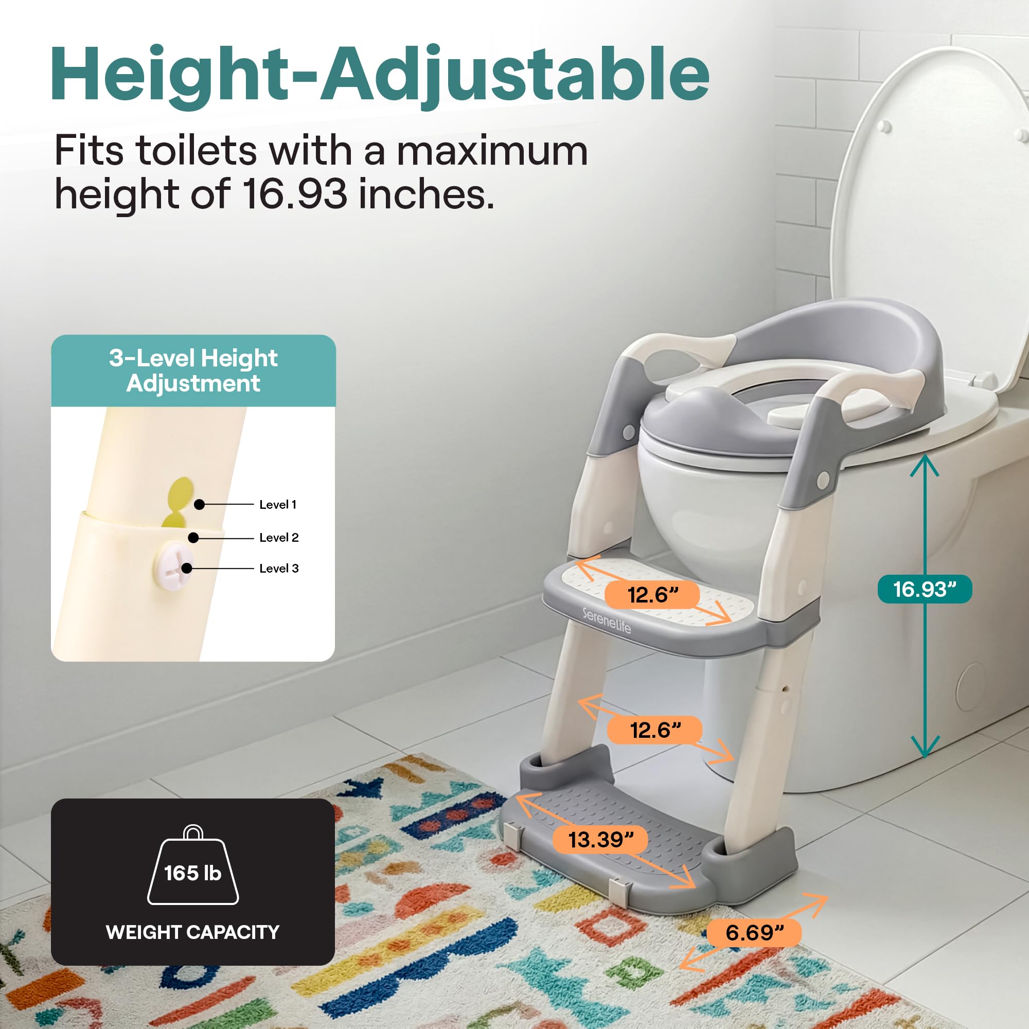 SereneLife 2-in-1 Potty Chair & Potty Training Seat with Step Stool Ladder - Height Adjustable Kids/Toddler Toilet Seat with Stable Anti-Slip Design, Cushioned Seat & Splash Guard For Boys Girls - 4