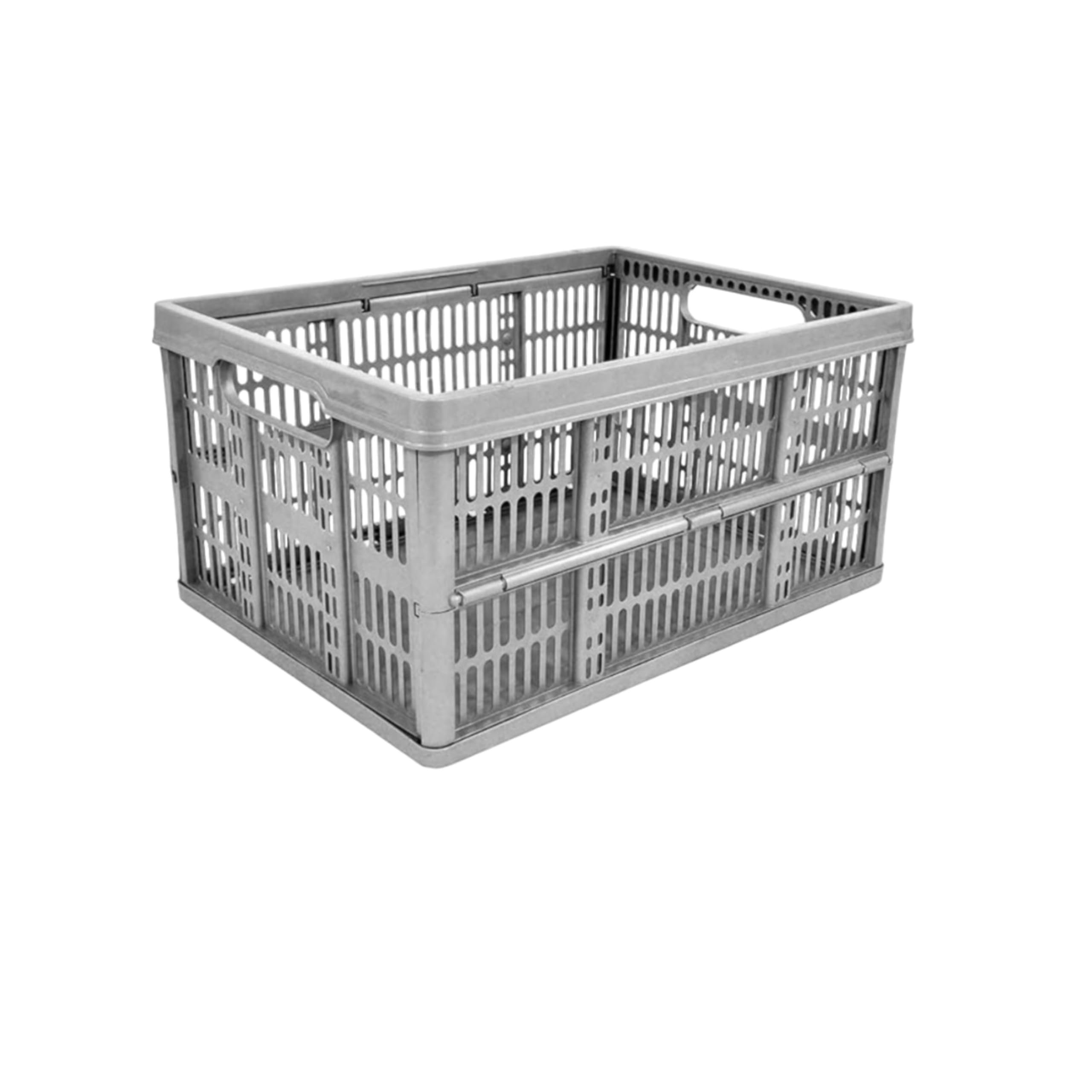 Neat. Silver 32L Foldable Stackable Plastic Storage Crate Container – Collapsible & Portable Multi-Use Basket For Fruits, Vegetables & Books – Pack Of 1 (47Cm X 35Cm X 23.5Cm)