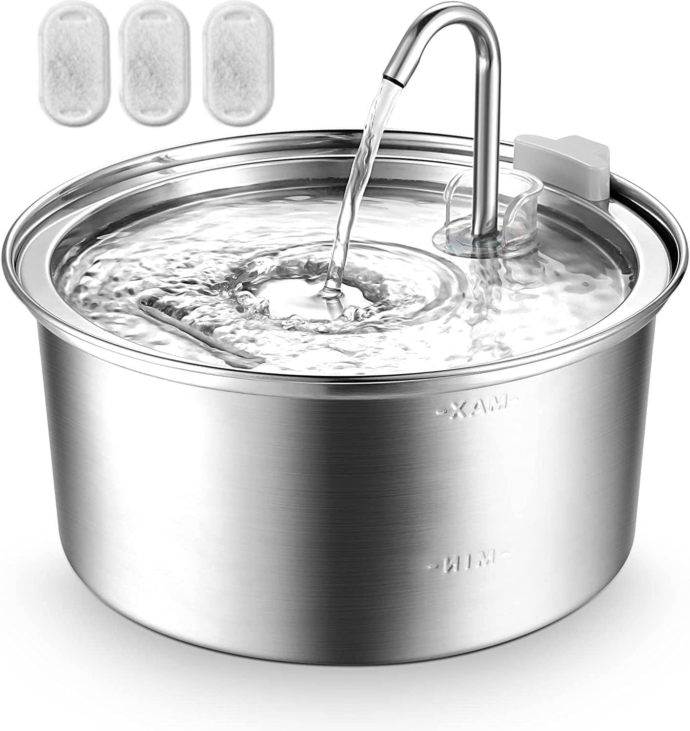 Doeek Cat Water Fountain Stainless Steel, 108oz/3.2L Cat Fountain with Smart Pump and LED Indicator for Water Shortage Alert, Cat and Dog Fountain with 3 Filters for Cats, Dogs, Multiple Pets (3.2L)