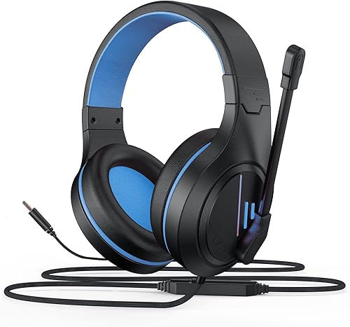 MH601 Auriculares azules con micrófono Auriculares con cable con micrófono de cancelación activa de ruido, auriculares estéreo Jack de audio de