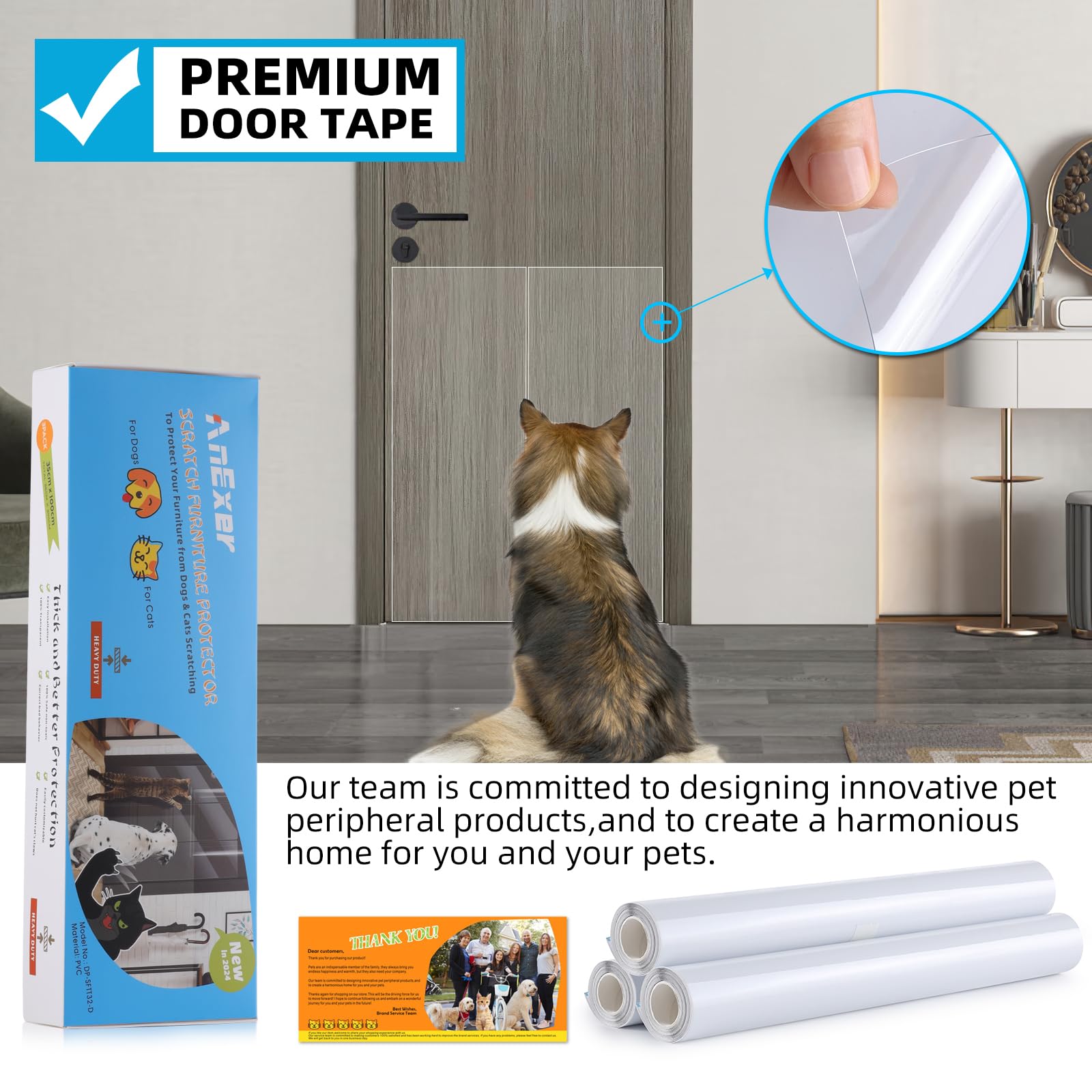Protector Anti-Arañazos de Puertas [3-Rollos], Protector de Muebles Gatos Resistente, Protector Anti-Garras de Perros y Gatos, Disuasorio PVC Autoadhesivo Pegatina para Puerta/Pared - 44x100cm