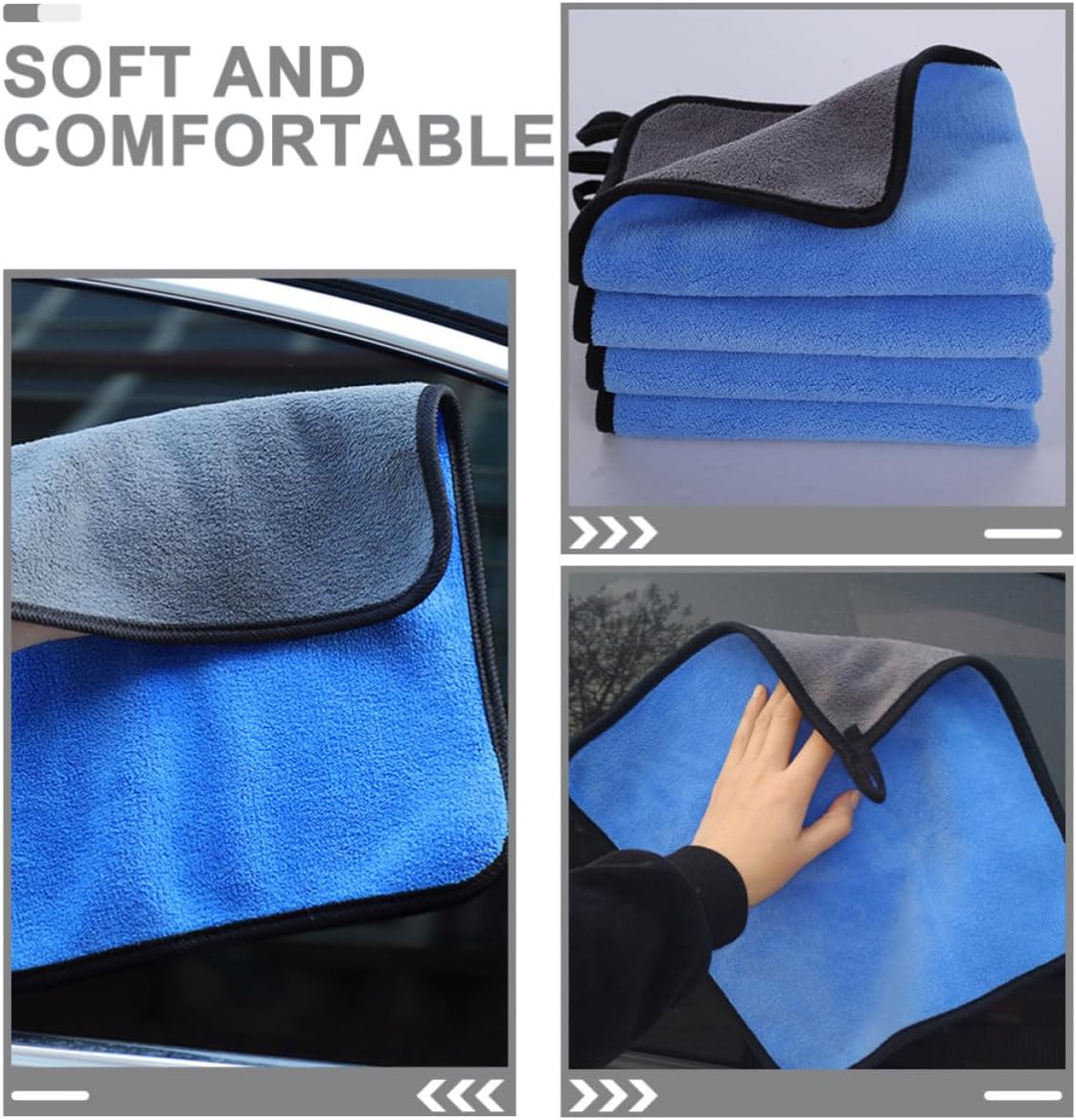 Outanaya 4pcs Car Cleaning Cloth Set for Vehicle Window and Exterior Use, Absorbent Coral Fleece Towels with Stylish Blue Design, Practical and Versatile for Vehicle Cleaning Tasks