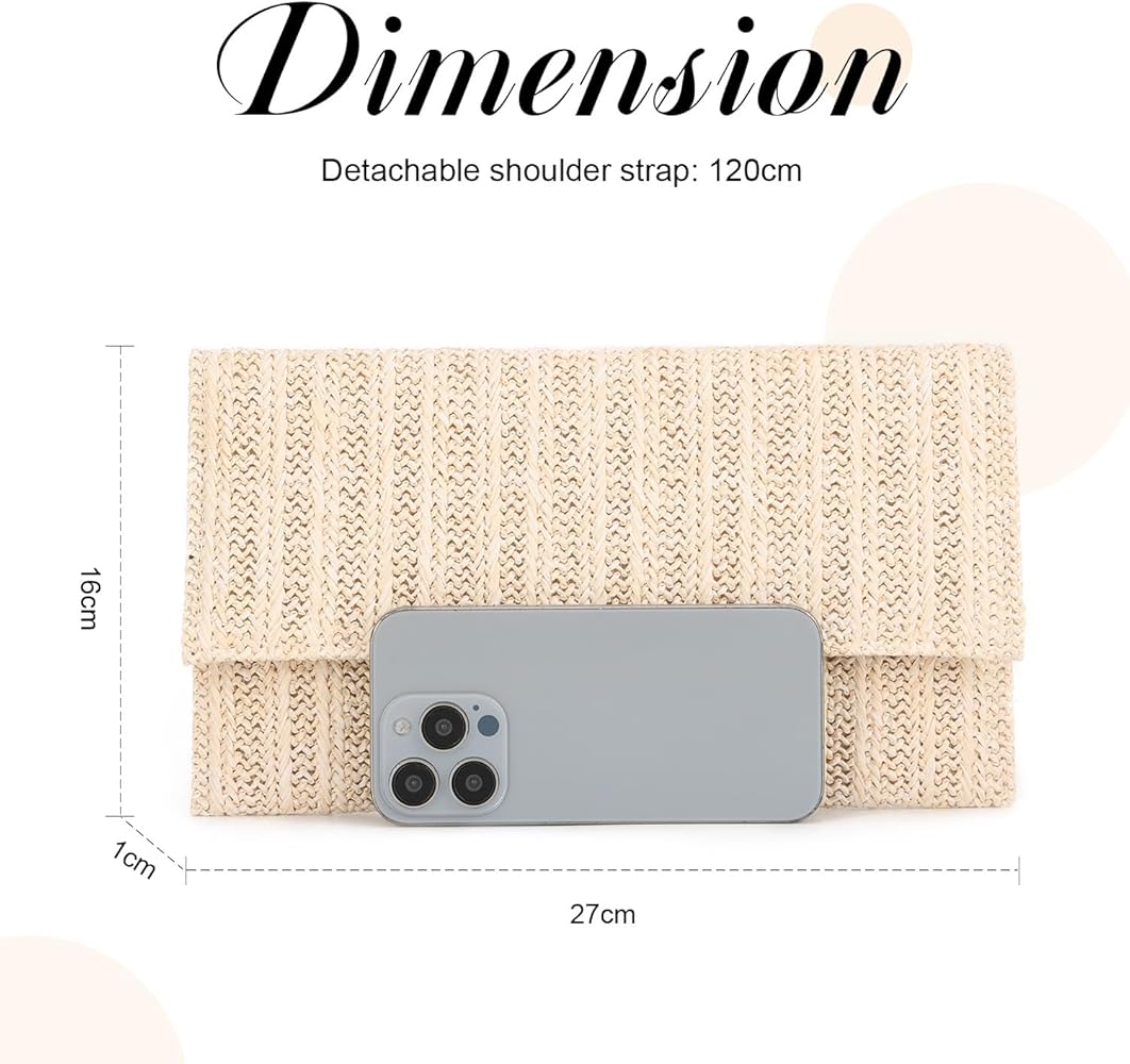 Pochette En Paille Tressée Avec Bandoulière Et Pompons - 28x22x2.5cm - Beige - Idéale Plage, Mariage, Vacances D'été