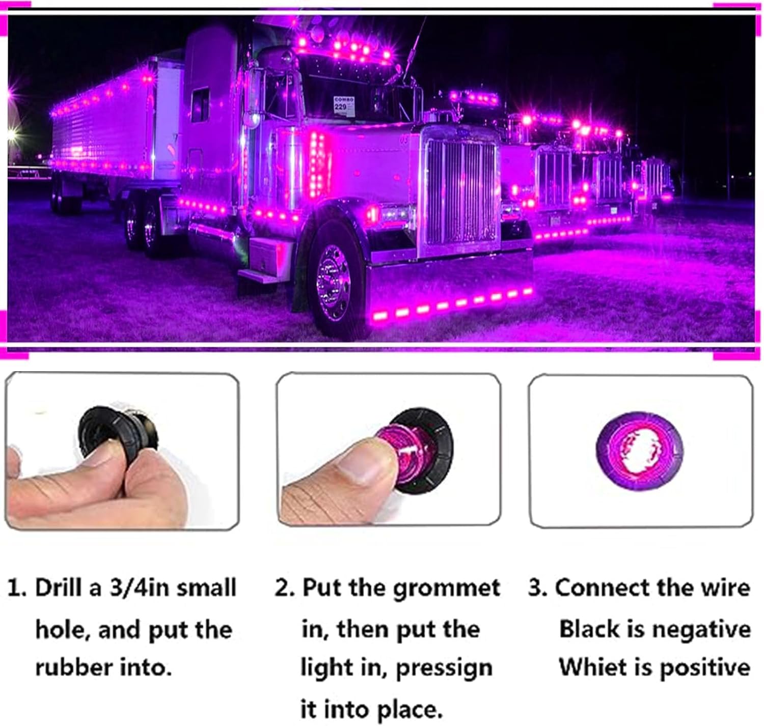 3/4" Purple LED Side Marker Light,Waterproof Round Bullet Clearance Light,Front Rear Signal Marker Lights,12V Tail Top Indicator for Trailer Truck Van RV Caravan (Pack of 10)…