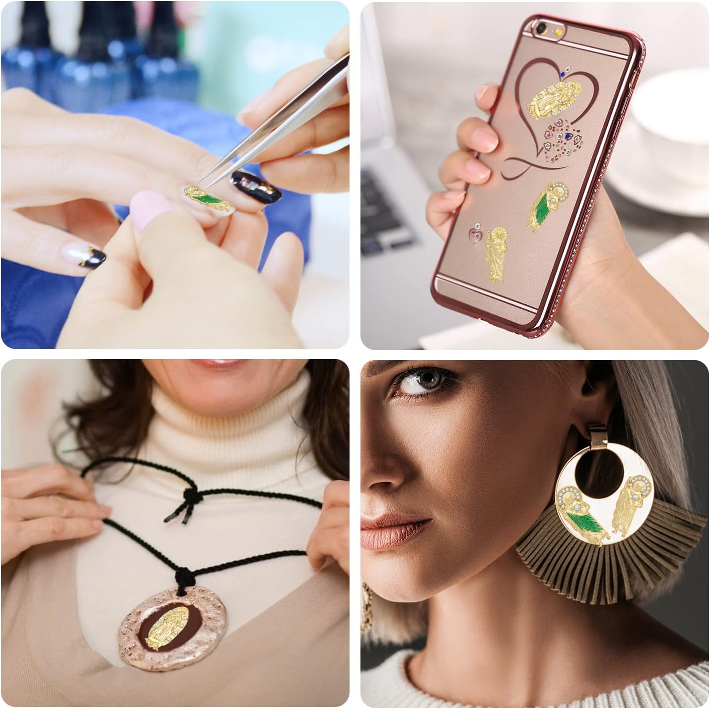 San Judas Nail Charm Decoration, UHOMENY 9PCS San Judas 3D Nail Art Rhinestones Charms for Acrylic Nails 3D Nail Charms with San Judas Shape Nail Stones for Women DIY Nails Decoration Accessories Mix