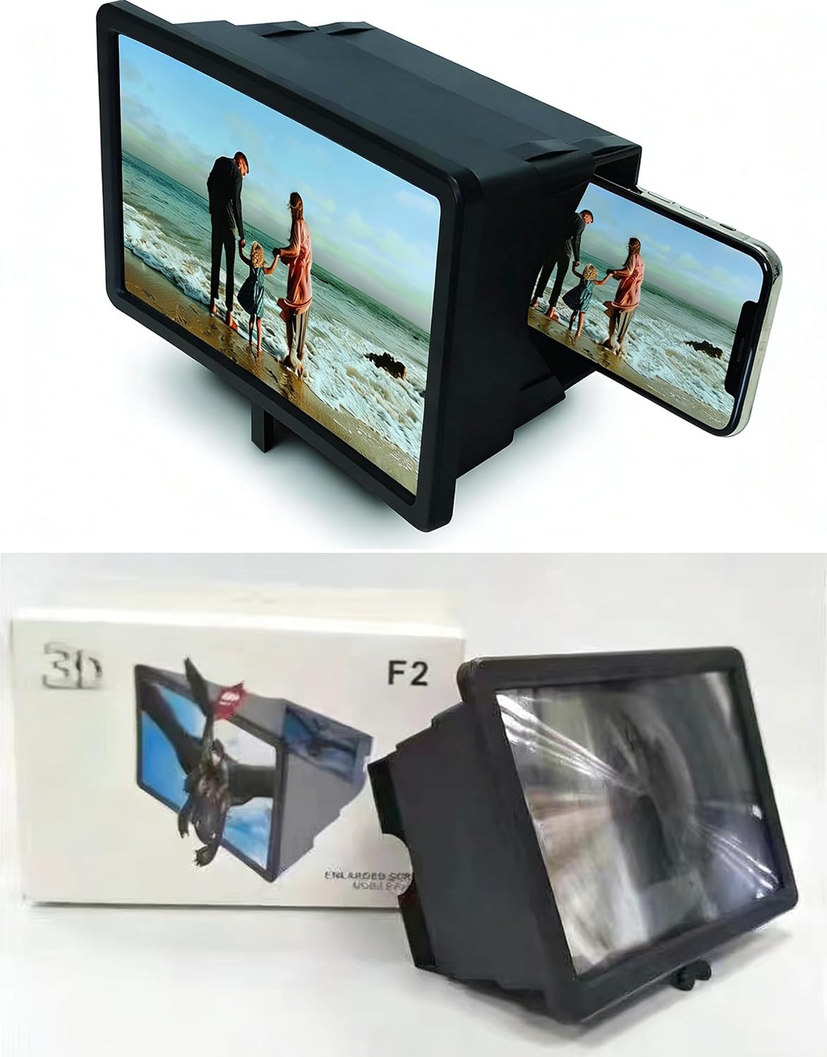 Screen Magnifier for Cell Phone, 2026 New Mobile Phone Screen Magnifier, 3D HD Mobile Magnifier Projector Screens, Foldable Phones Stand with Screens Amplifier Supports All Smartphones(Black)