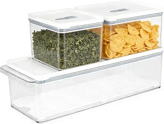 MUKSEUT 3pcs Fresh Food Storage Containers, 3 Sizes Fruit Storage Containers with Lids and Drain Baskets, Plastic Refrigerator Food Storage Containers for Fruit Vegetables Storage