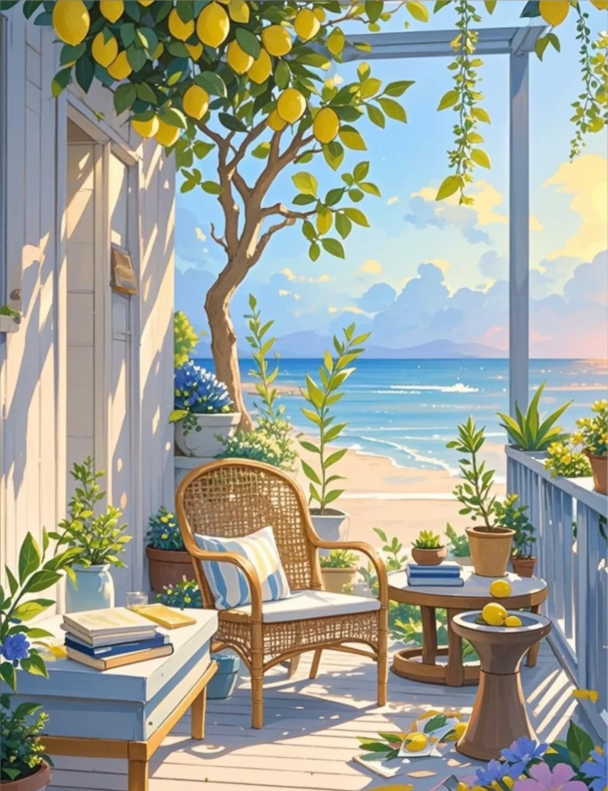 Stithej Women's Multicolored Stamped Cross Stitch Kit Seaside Lemon 11Ct For Adult Beginners